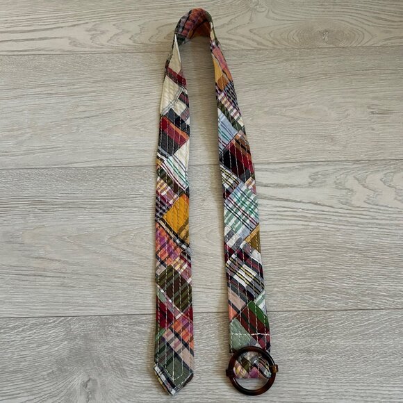 J. Crew Colorful Preppy Madras Plaid Patchwork Quilt Belt - Picture 10 of 16
